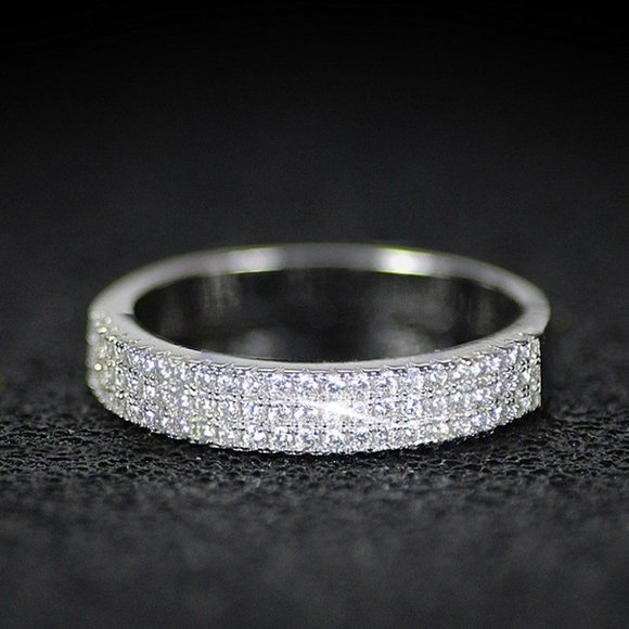 💍 Plain Trendy Round Gems Full Around Filled Eternity Zircon Ring Women PD044 - Picture 1 of 6
